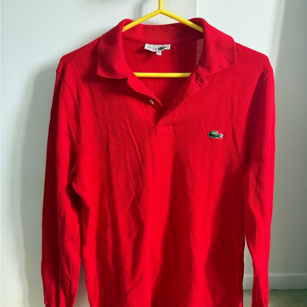 Lacoste Red Pique Polo Shirt with Crocodile Patch